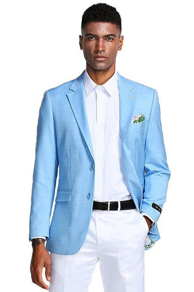 Tazio Men's Sky Blue Slim-Fit Linen Blazer: Summer Style. - USA Men's Outlet