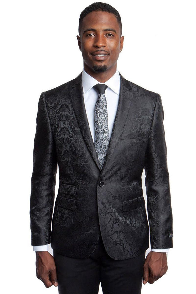 Tazio Men's Slim Fit Blazer in Black Paisley | Yet Classic Two-Button Style - USA Men's Outlet