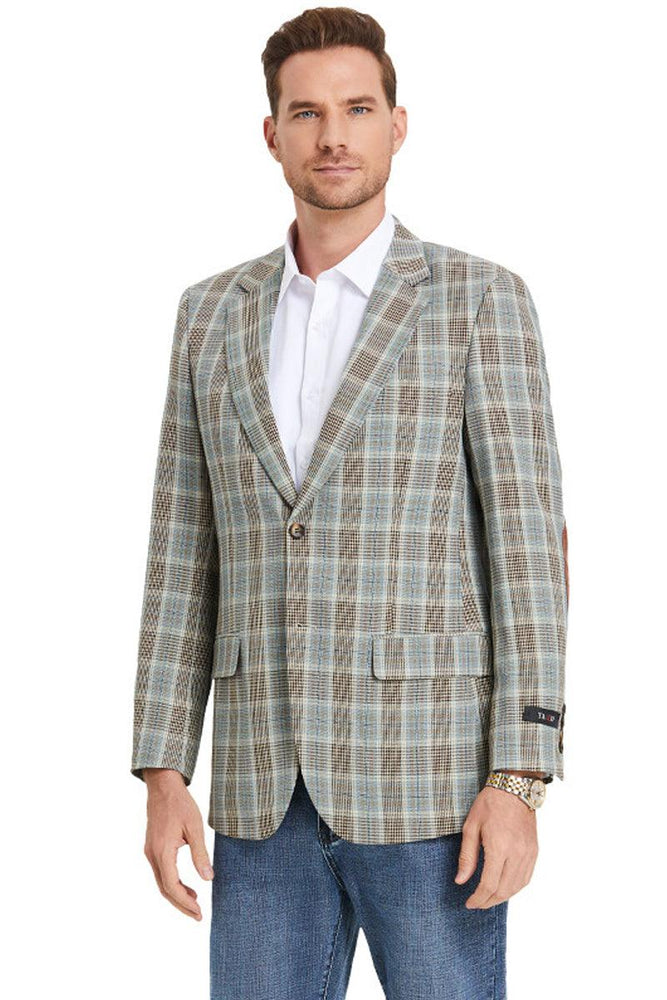 "Tazio Men's Slim-Fit Camel Glen Plaid 2-Button Sport Coat" - USA Men's Outlet