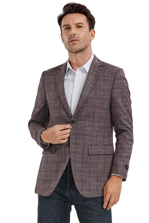 Tazio Men's Slim-Fit Dark Rose Pink Plaid Casual Sport Coat Blazer - USA Men's Outlet