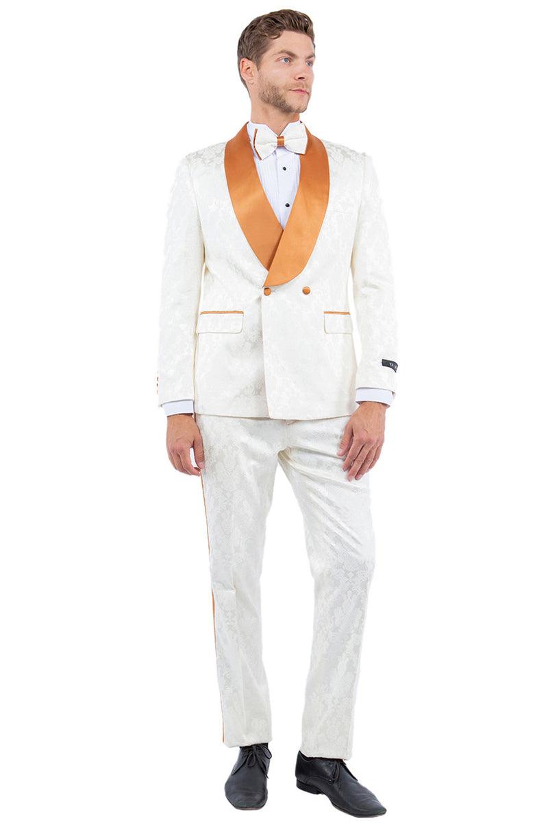 Tazio Men's Slim-Fit Paisley Jacket: Ivory & Golden Rust for Prom & We ...