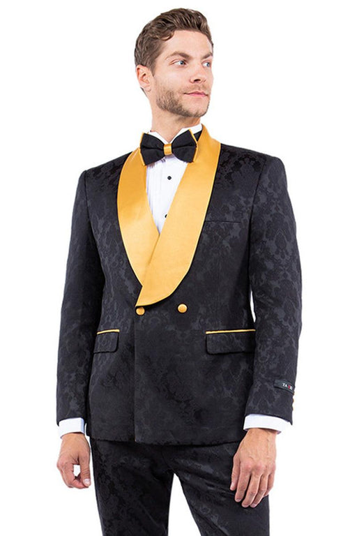 Tazio Men's Slim Fit Paisley Tuxedo Smoking Jacket - Black & Gold for Prom & Weddings - USA Men's Outlet