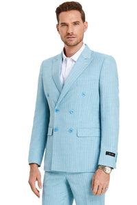 "Tazio Men's Slim-Fit Summer Pinstripe Suit - Teal Blue" - USA Men's Outlet