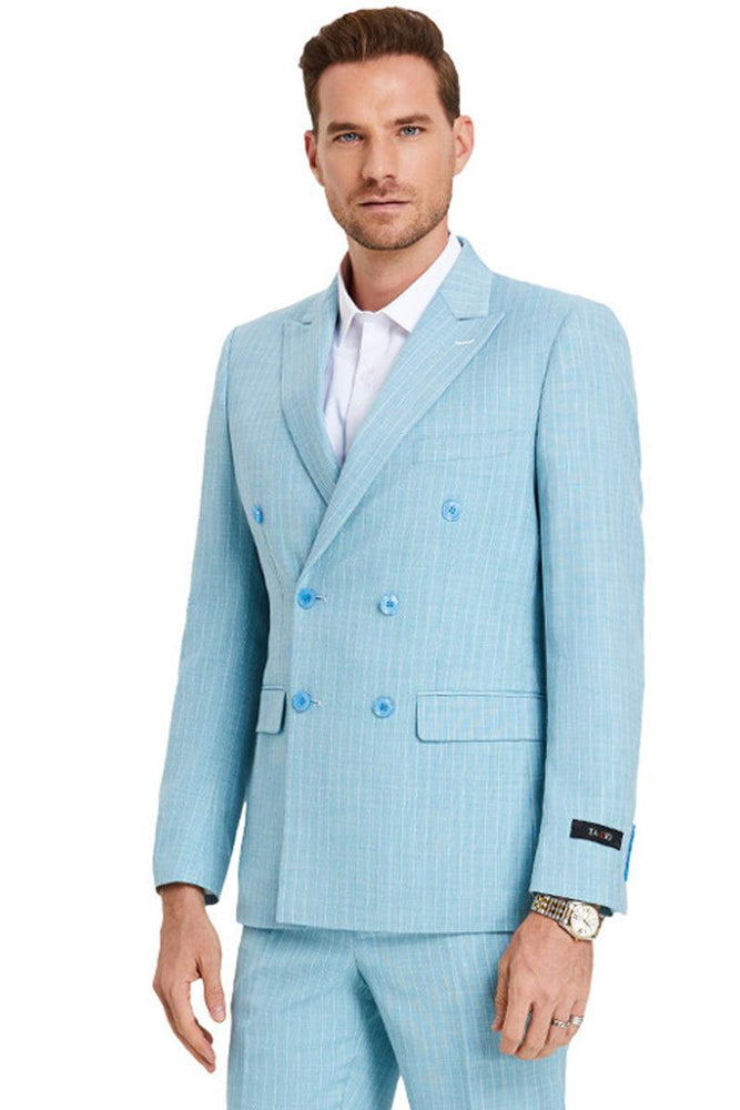 "Tazio Men's Slim-Fit Summer Pinstripe Suit - Teal Blue" - USA Men's Outlet