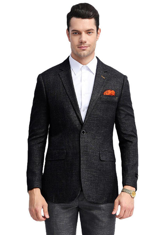 "Tazio Men's Slim Fit Summer Sport Coat - Black" - USA Men's Outlet