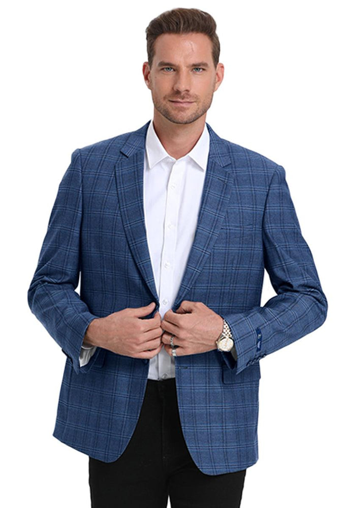 "Tazio Men's Slim Fit Teal Plaid Sport Coat - Dress To Impress" - USA Men's Outlet