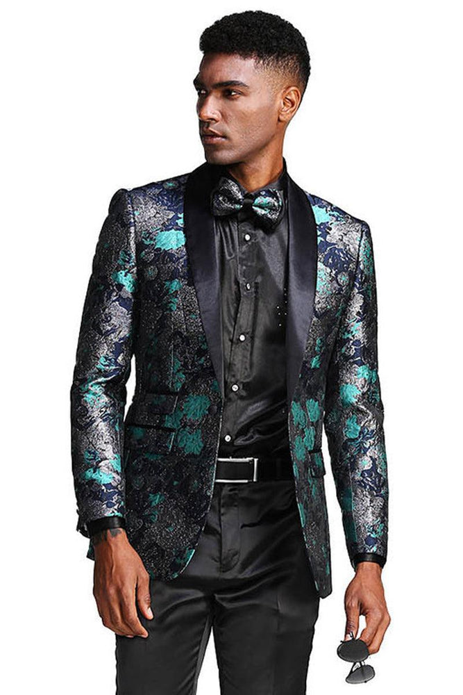 "Tazio Men's Slim-Fit Turquoise & Navy Paisley Floral Tuxedo: Formal Style & Classy Comfort" - USA Men's Outlet