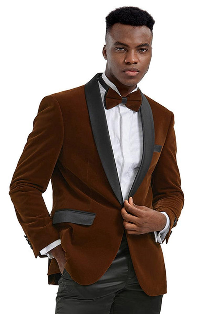 Tazio Men's Slim-Fit Velvet Prom Tux Jacket in Camel Bronze - USA Men's Outlet