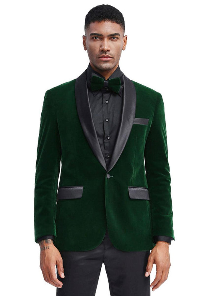 Tazio Men's Slim Hunter Green Velvet Wedding & Prom Jacket - USA Men's Outlet