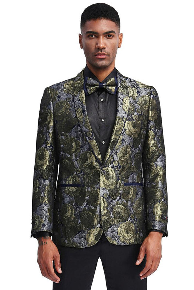 ------------------ Tazio Men's Slim Metallic Shawl Prom Jacket in Silver & Gold - USA Men's Outlet