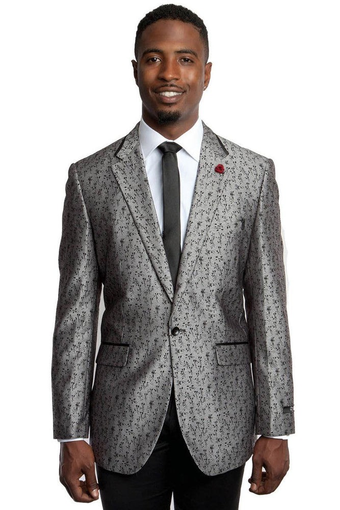 Tazio Men's Slim One-Button Floral Blazer in Silver Grey - USA Men's Outlet