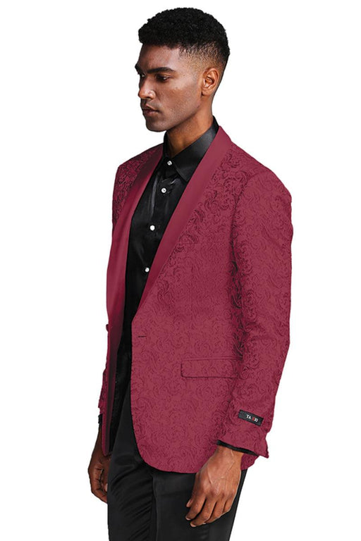 Tazio Men's Slim Paisley Tuxedo Jacket - Burgundy Wedding Prom - USA Men's Outlet