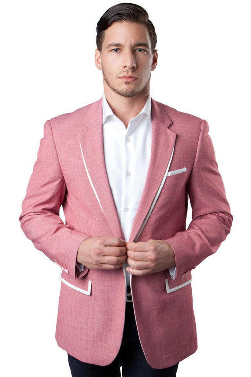 Tazio Men's Summer Blazer: Salmon Pink with White Trim - USA Men's Outlet