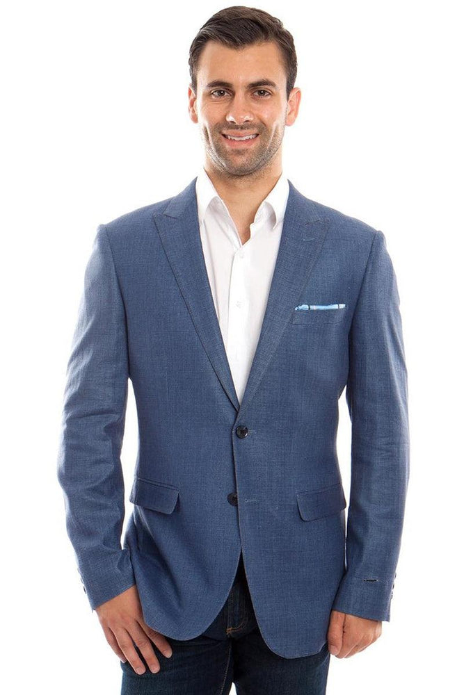 "Tazio Men's Summer Linen Blazer: Blue 2-Button Refinement" - USA Men's Outlet