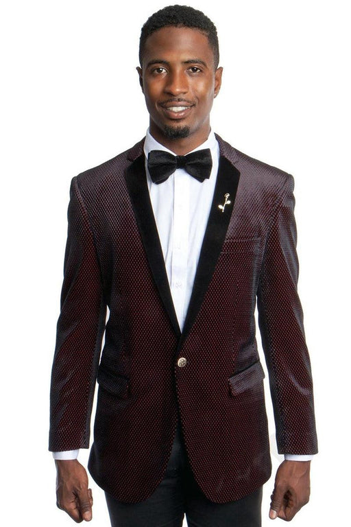 "Tazio Men's Velvet Tuxedo Dinner Jacket: Black & Red" - USA Men's Outlet