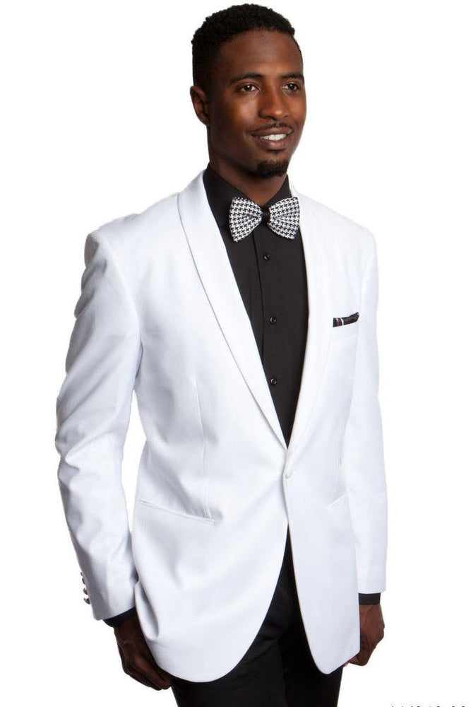 Tazio Men's White One-Button Shawl Dinner Jacket - USA Men's Outlet