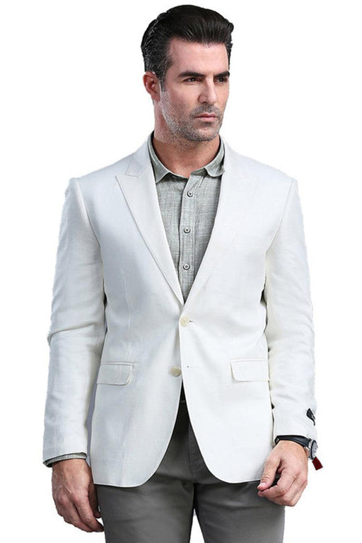 Tazio Men's White Peak Lapel Skinny Blazer - One Button Fit - USA Men's Outlet