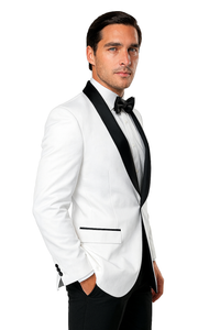 Tazio Men's Classy One Button Ivory & Black Shawl Lapel Dinner Jacket