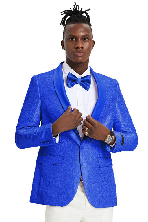 "Tazio Royal Blue Slim Fit Paisley Tuxedo Jacket – Perfect for Weddings & Proms" - USA Men's Outlet