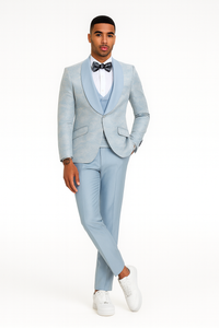 2026 Prom Special Blue Tuxedo Suit w/ Double-Breasted Vest by Tazzio