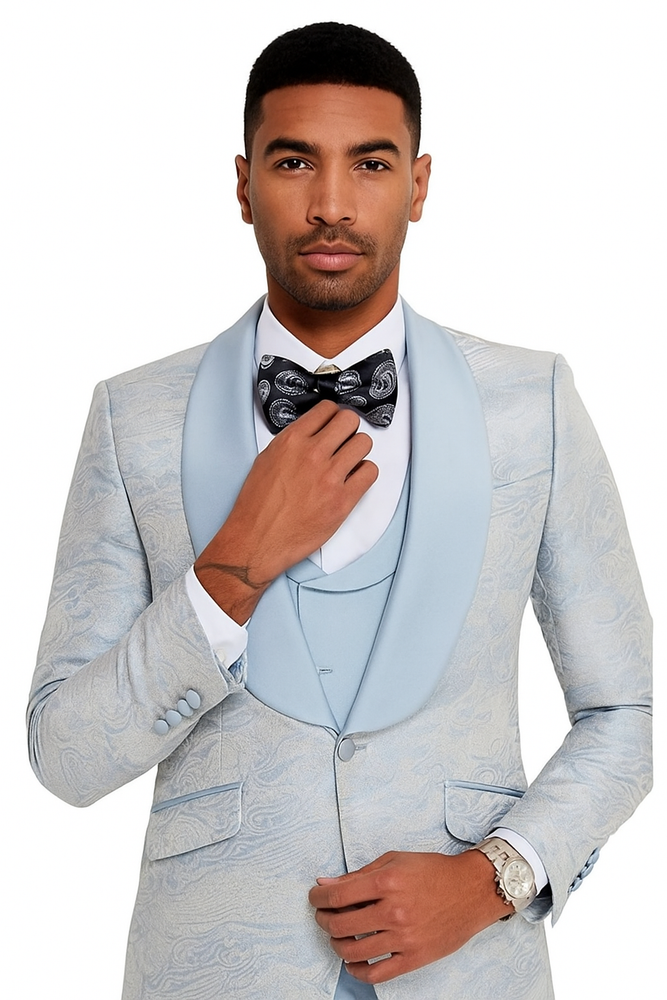 2024 Prom Special Blue Tuxedo Suit w/ Double-Breasted Vest by Tazzio