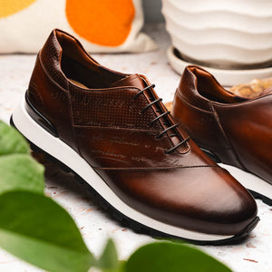 Zelli Testo Burnished Italian Calfskin Dress Sneakers in Brown