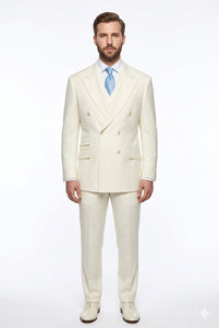 Tiglio Italian Suit - Real Wool Fabric Super 150's EST Off-White, Wide Leg Suit & Vest in Color Off-White