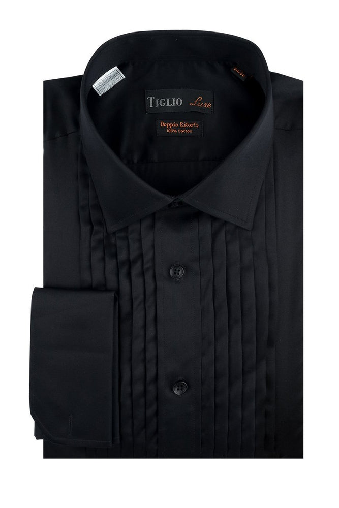 "Romano" Black Pleated Laydown Tuxedo Shirt