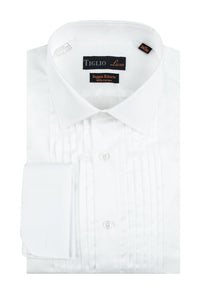 "Romano" White Pleated Laydown Tuxedo Shirt