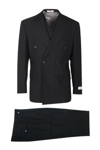 Tiglio Rosso Brand - Classic Suit Fit Pleated Pants Athletic Cut Real Wool Fabric Suit Peak Lapel in Color Black Semi Wide leg Slack
