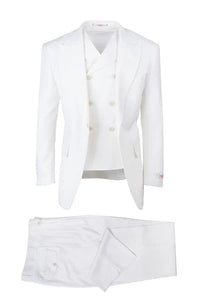 Tiglio Rosso Brand - Classic Suit Fit Pleated Pants Athletic Cut Real Wool Fabric Suit Peak Lapel in Color Off White Semi Wide leg Slack