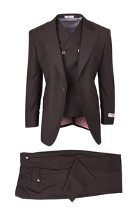 Tiglio Rosso Brand - Classic Suit Fit Pleated Pants Athletic Cut Real Wool Fabric Suit Peak Lapel Semi Wide leg Slack in Color Brown