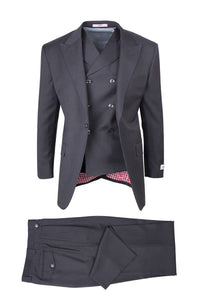 Tiglio Rosso Brand - Classic Suit Fit Pleated Pants Athletic Cut Real Wool Fabric Suit Peak Lapel Semi Wide leg Slack in Color Gray