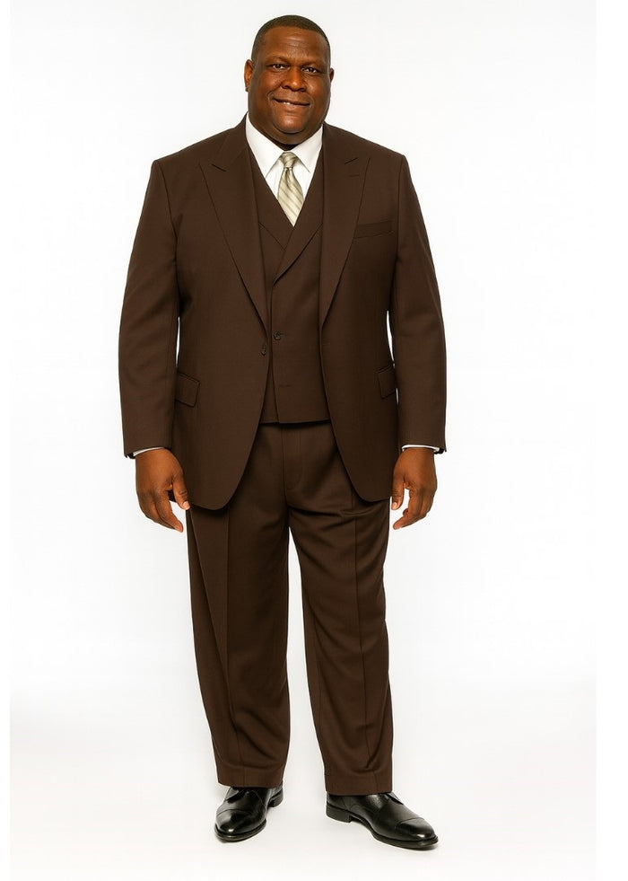Tiglio Rosso Men’s Choclate Brown 3 Piece Suit –Double Breasted Vest with Classic 100% Wool Super 150's Fabric - Pleated Pants
