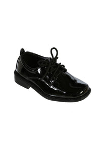 "Lincoln" Kids Black Square Toe Lace Up Tuxedo Shoes