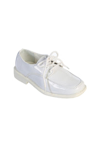 "Pasadena" Kids White Moc-Toe Lace Up Tuxedo Shoes