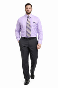 Daniel Ellissa Men's Lavender Tonal Stripe Dress Shirt, Tie & Hanky Set