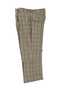 Tiglio Luxe Beige with Brown Windowpane Semi-Wide Leg Wool Marbella Dress Pants TL3119