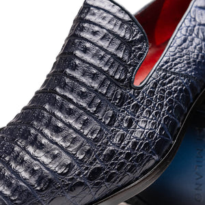 Marco Di Milano Trento Caiman Navy Crocodile Slip-on Loafers