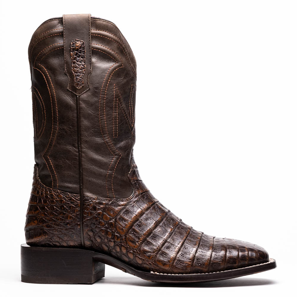 Marco Di Milano Tuscon Aged Brown Caiman Crocodile Square Toe Cowboy Boots
