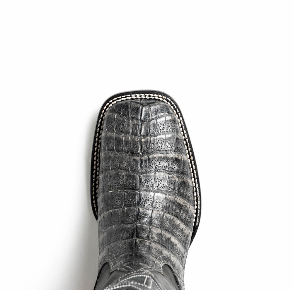 Marco Di Milano Tuscon Stone Gray Caiman Crocodile Square Toe Cowboy Boots