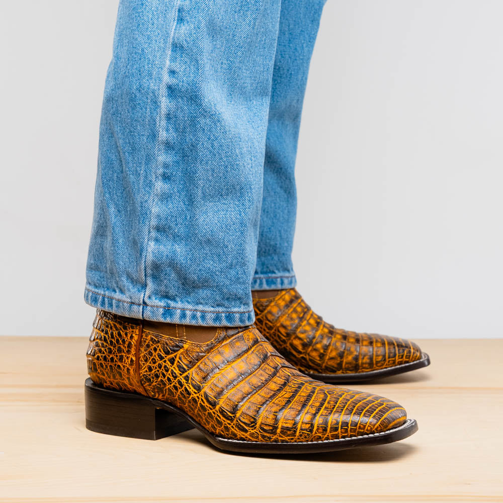 Marco Di Milano Tuscon Mustard Brown Caiman Square Toe Cowboy Boots