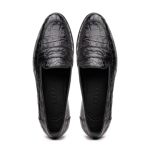 Zelli Tuscany Genuine Caiman Crocodile Penny Loafer in Black