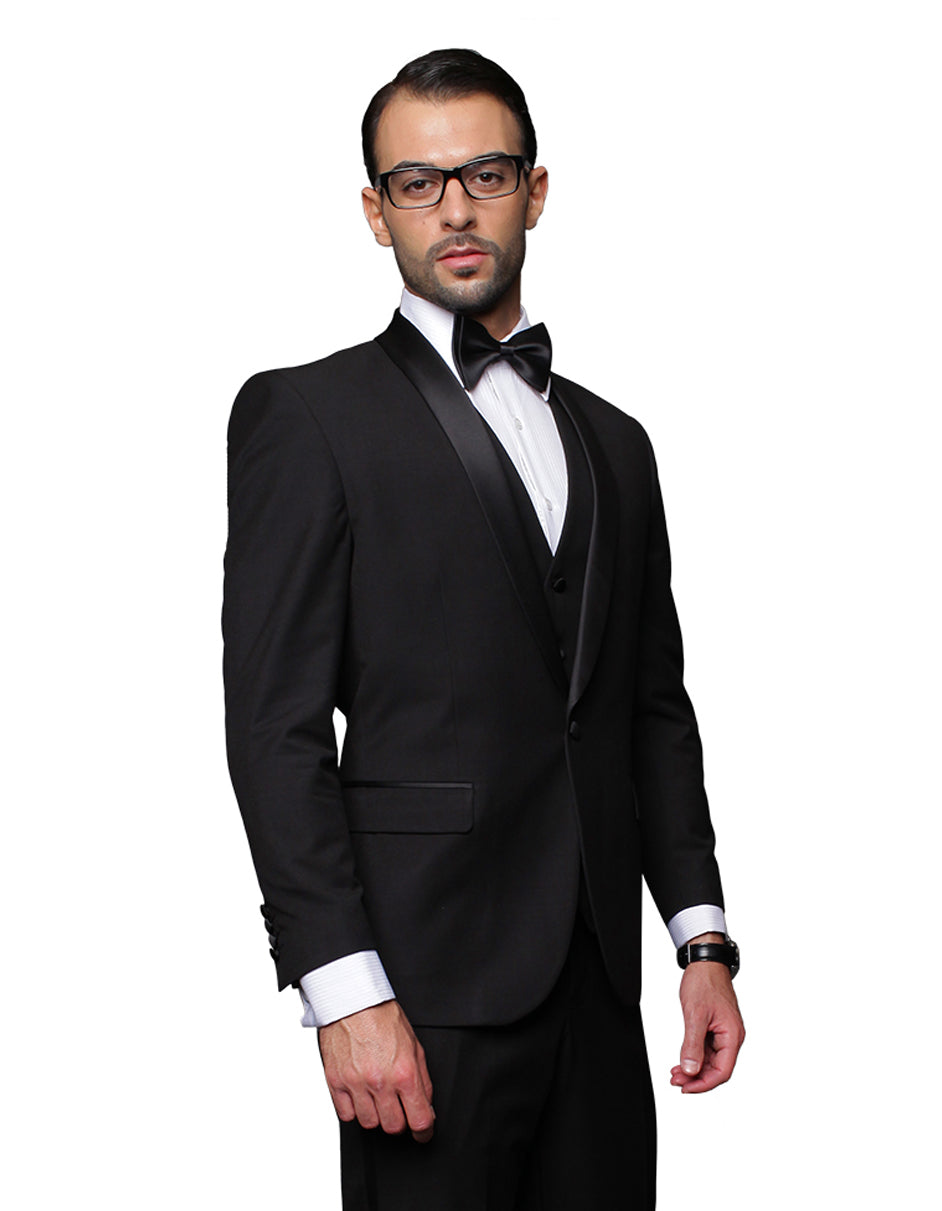 Mens 1 Button Peak Lapel Vested Wool Tuxedo in Sapphire Blue main image 0