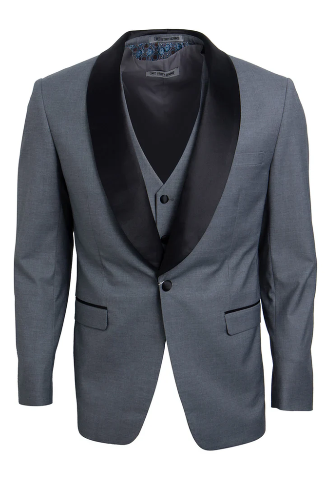 Designer Gray Prom Tuxedo - Grey Wedding Stacy Adams Vested   Suit