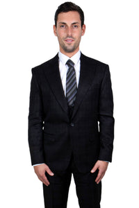 "Men's Stacy Adams Black Glen Plaid 1-Button Vested Suit"