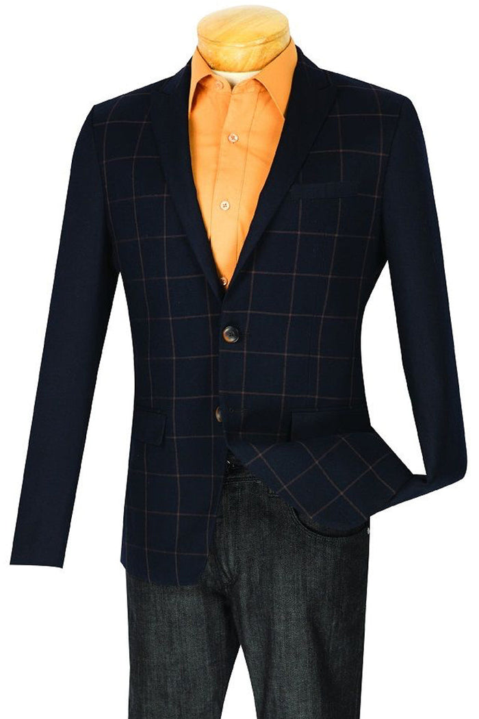 Mens 2 button Windowpane Blazer with Solid Sleeves in Grey