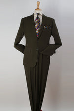 Mens Two Button Modern Fit Poplin Suit in Olive Green