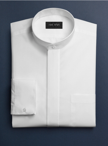 Daniel Ellissa Men's White French Front Dress Shirt w/ Classic Banded Collar