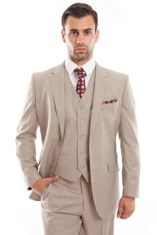 Updated Product Title: Tan Zegarie Vested Wool Suit | Modern Fit, 2-Button Men's Designer - USA Men's Outlet